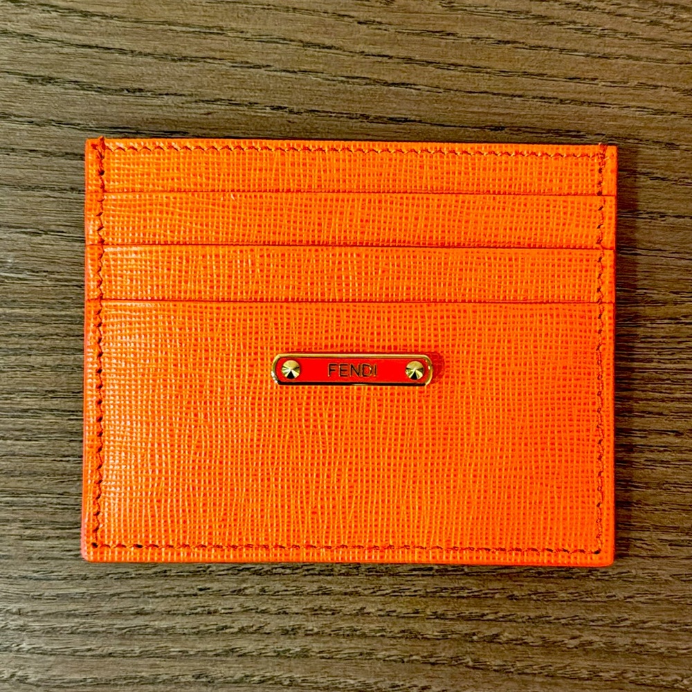 Authentic Fendi “Crayons” orange textured leather card holder - NWT
